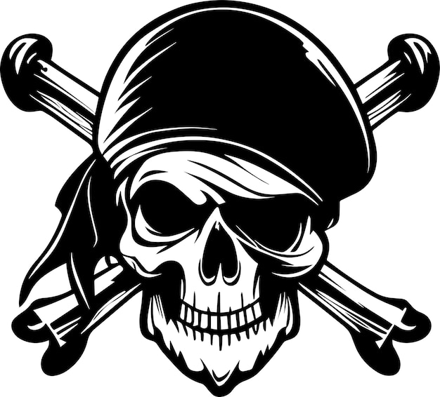 Vector pirate skull logo monochrome design