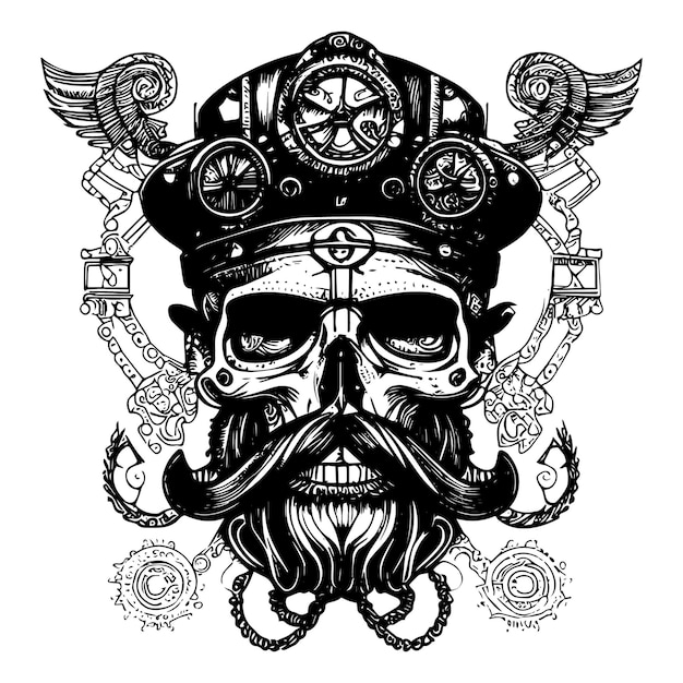 Vector pirate skull tattoo logo represents a rebellious spirit a love of adventure and a willingness