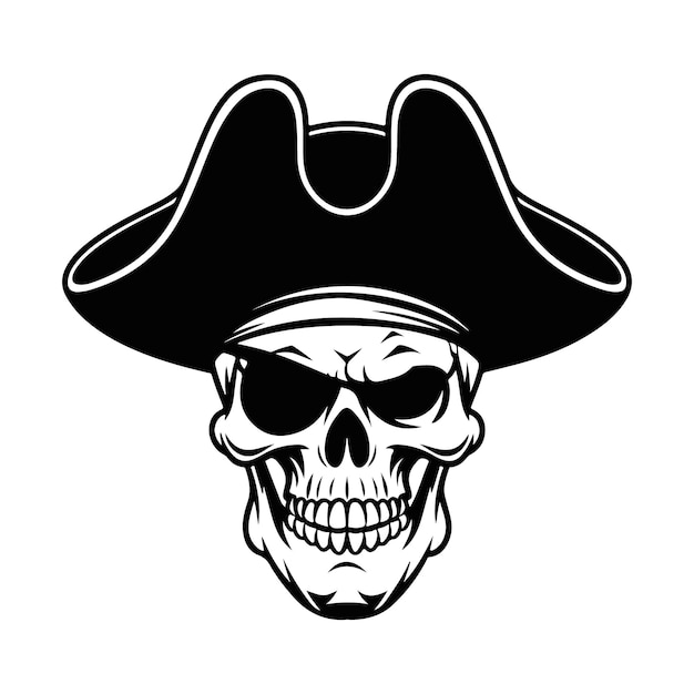pirate skull and tricorn hat bold line art illustration design