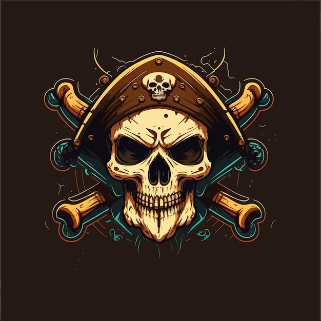 Pirate skull with a hat, esports mascot designs, gaming logo, illustration