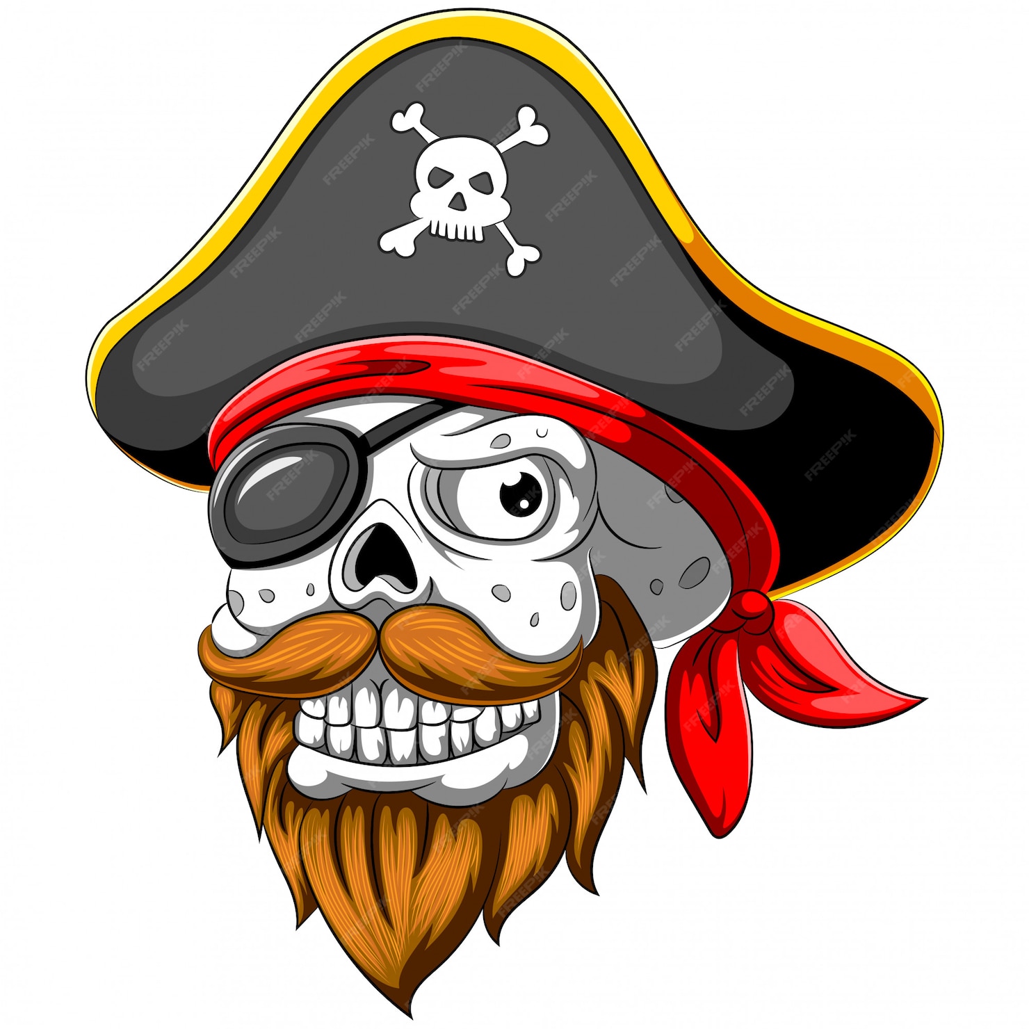 Premium Vector | Pirate skull with hat and eye patch