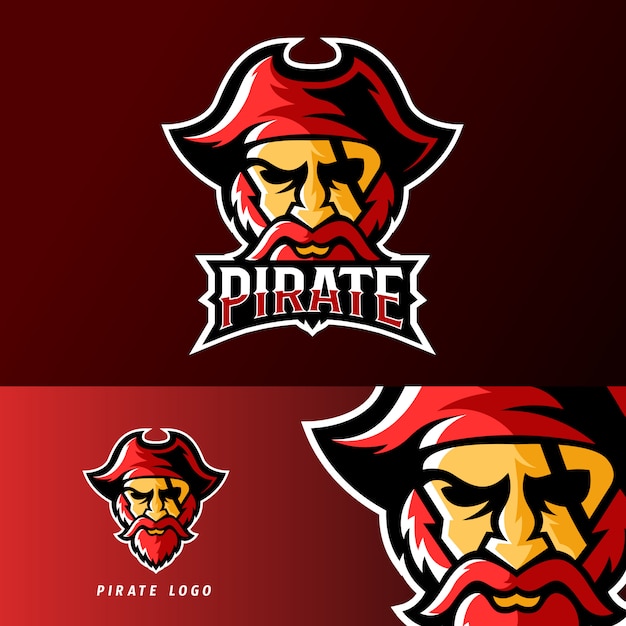 Modello di logo della mascotte di gioco sport o esport pirata