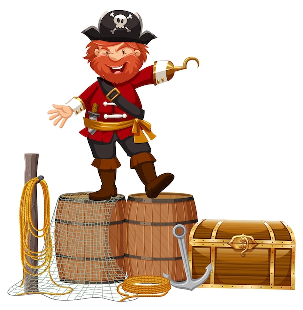 Vector pirate standing on barrel isolated