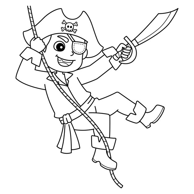 Pirate Swinging Isolated Coloring Page for Kids