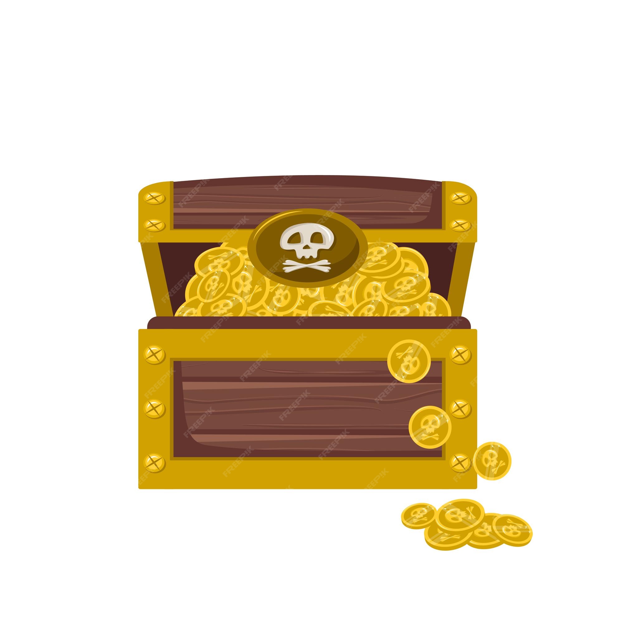 Premium Vector | Pirate treasure chest with gold coins icon for children  design and games