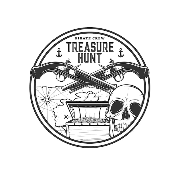 Vector pirate treasure hunting adventure retro icon