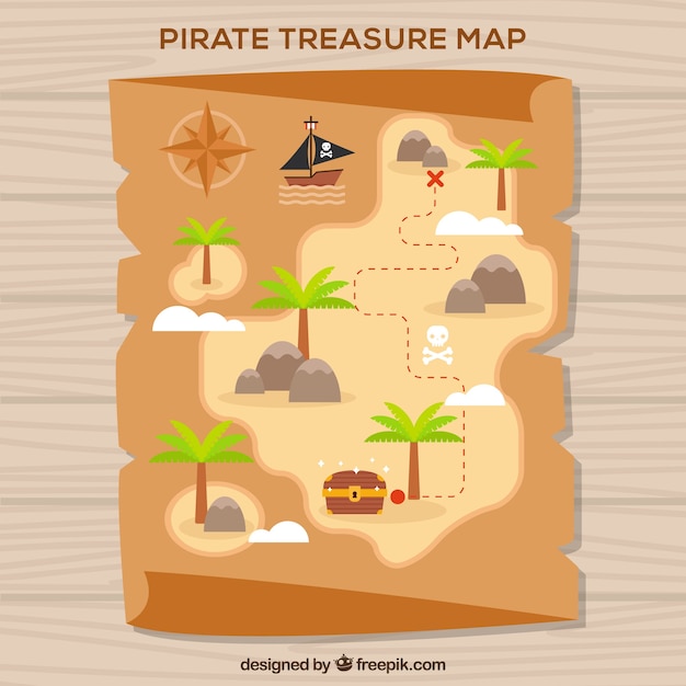 Pirate treasure map in flat design