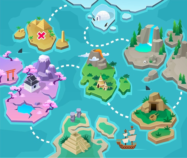 Vector pirate treasure map game for children