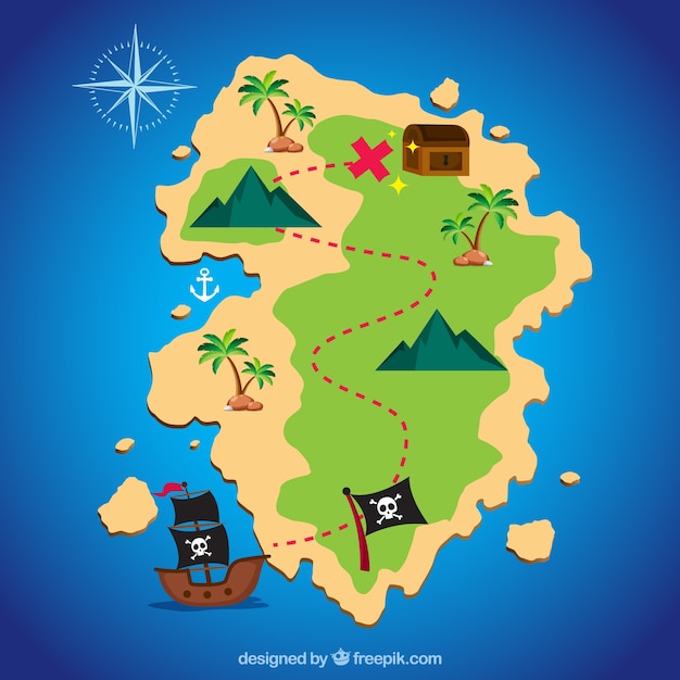 Premium Vector, Pirate map for the treasure hunt