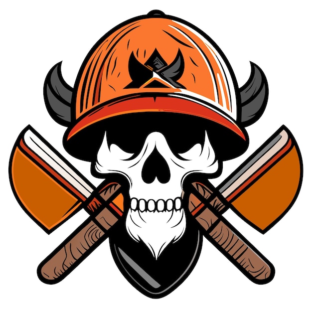 Illustrazione del logo della mascotte degli esports pirate viking fire skull helmet