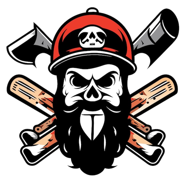 Vector pirate viking fire skull helmet esports mascot logo illustration