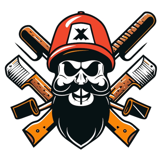 Vector pirate viking fire skull helmet esports mascot logo illustration
