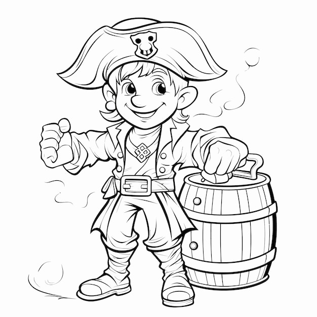 Vector pirate_with_barrel_of_rum_coloring_page_for_kids