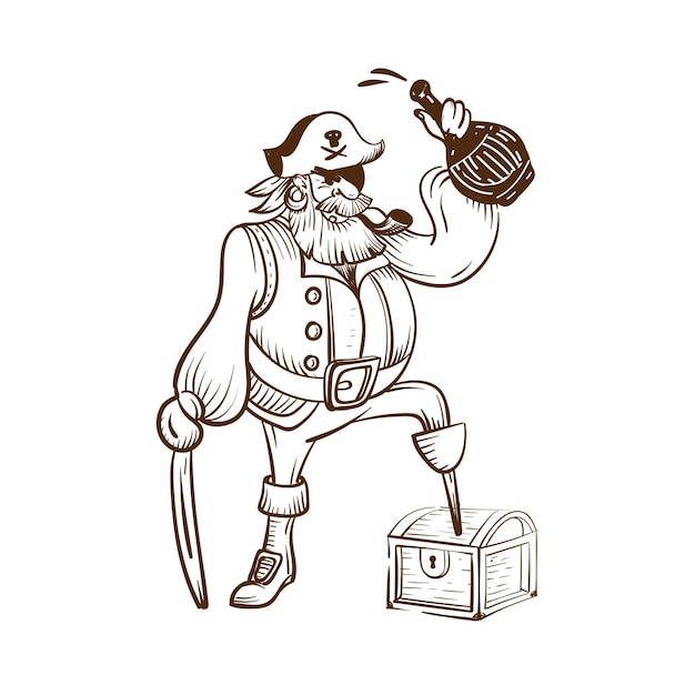 Pirate with a bottle of rum linear character