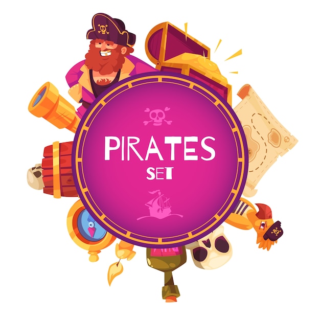 Piraten avontuur achtergrond in vlak ontwerp.