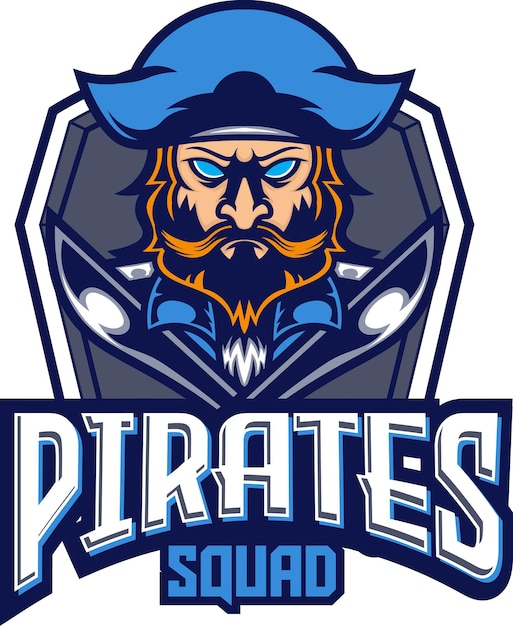 Piraten mascotte logo met vectorillustratie in esport logo stijl