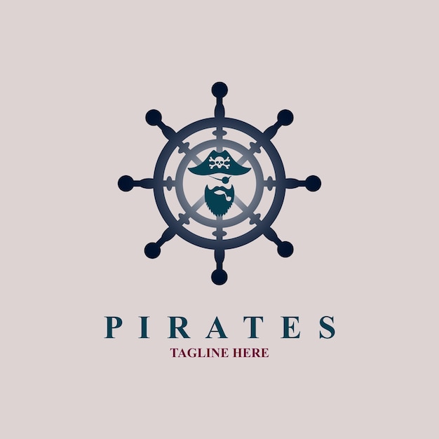 Piraten schip wiel logo pictogram vintage stijl ontwerp sjabloon vector voor merk of bedrijf en andere