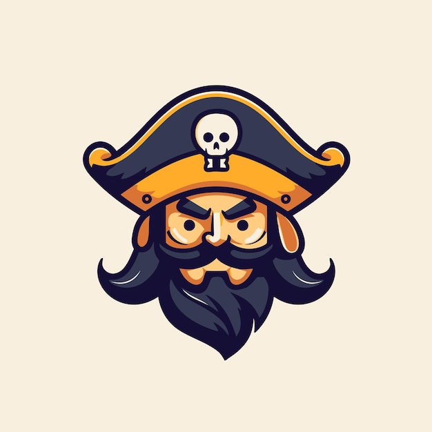 Piratenkapitein hoofd met baard en snorren vectorillustratie