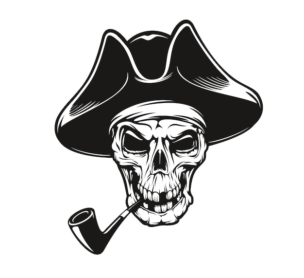 Piratenkapitein-schedeltattoo met pijp tricorn-hoed