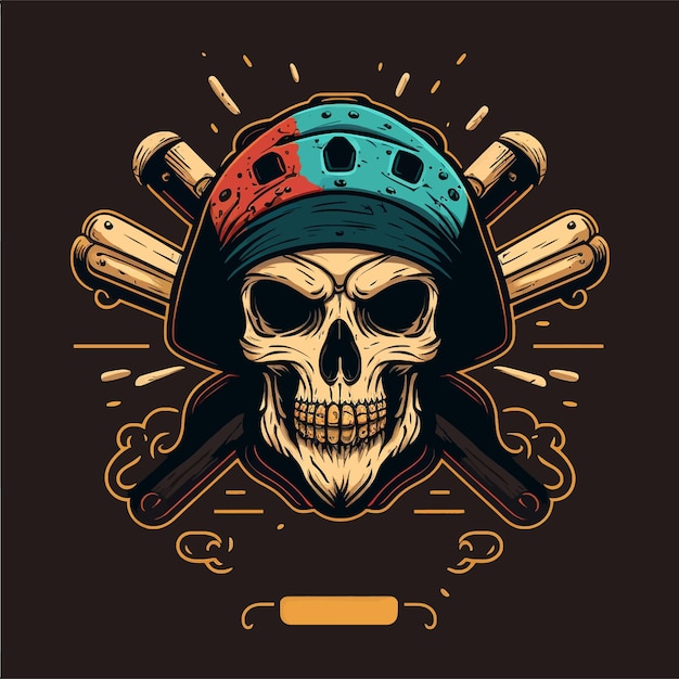 Piratenschedel met hoofdband, esports-mascotteontwerpen, gaming-logosjabloon, illustratie.