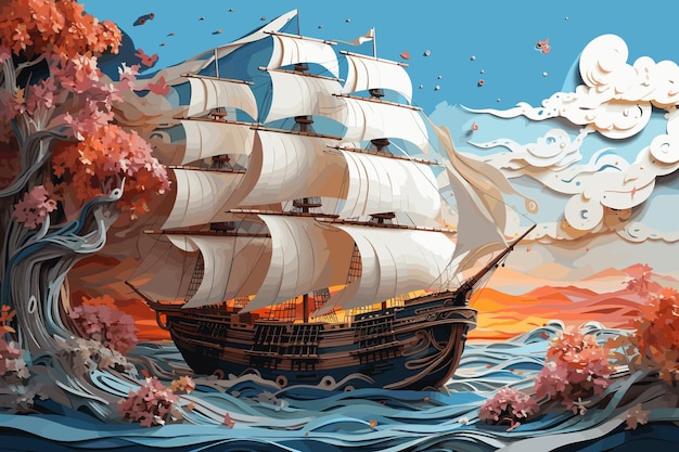 Piratenschip aquarel illustratie kunstwerk