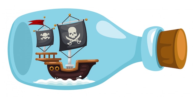 Vector piratenschip in fles