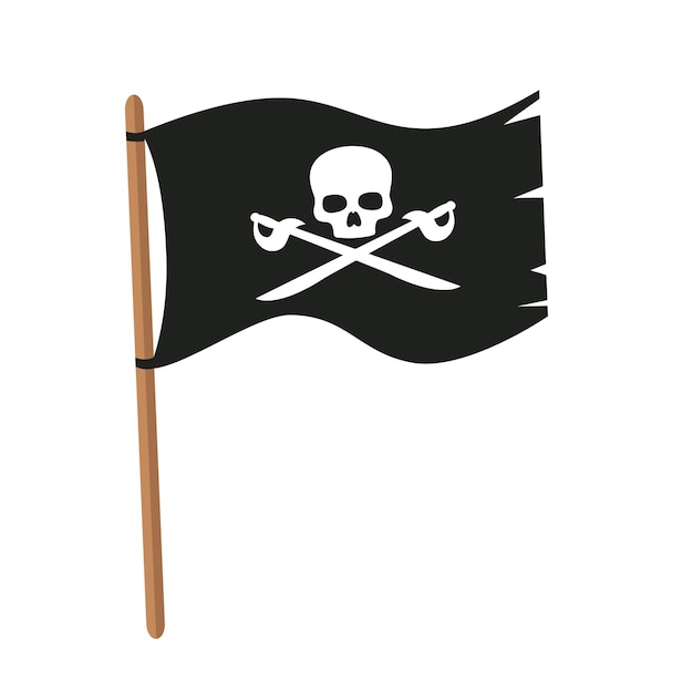 Vector piratenvlag met schedel en gekruiste knekels in vlakke stijl piratenvlag geïsoleerd
