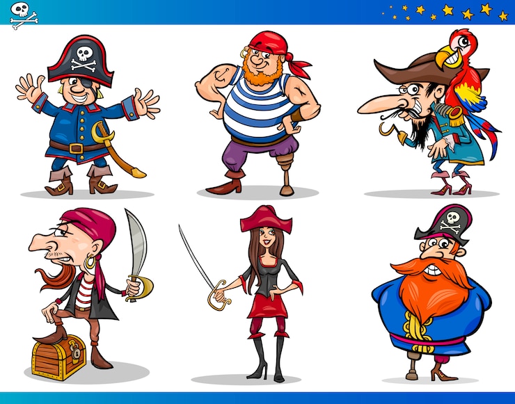 Vector pirates cartoon characters set