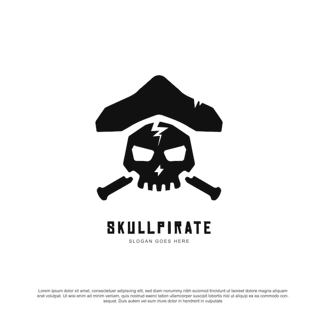 Logo dell'equipaggio dei pirati. jolly roger - teschio con motivo a fulmini su sfondo bianco.