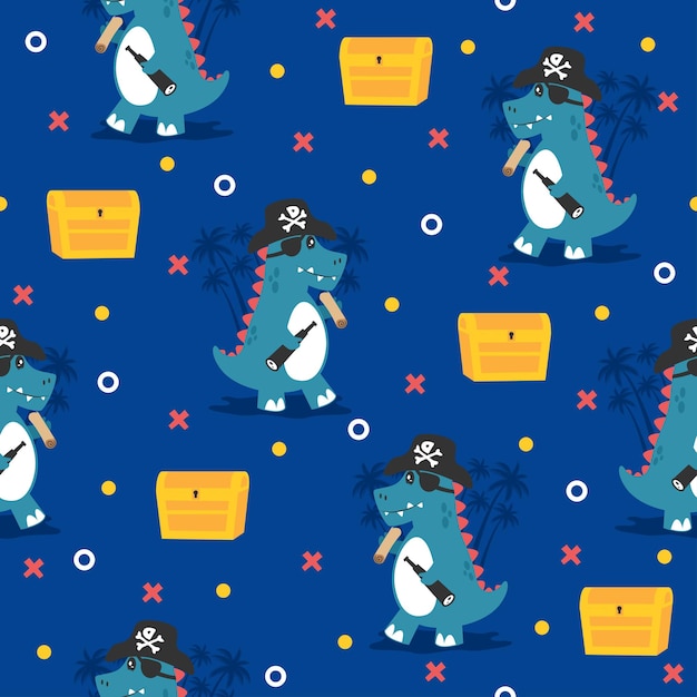 Pirates dinosaur cartoon trendy pattern background concepts.