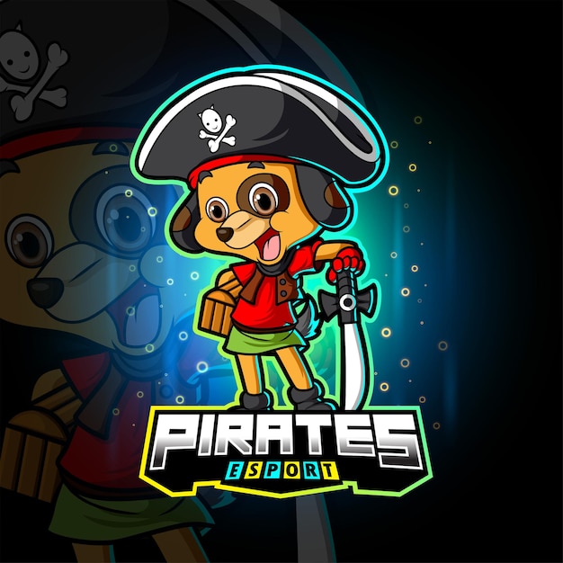 Il design del logo esport del cane dei pirati dell'illustrazione