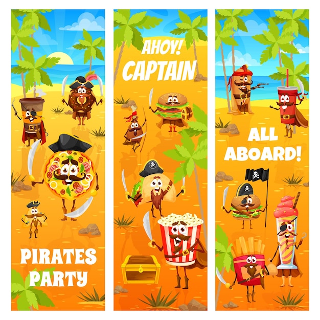 Vector pirates fastfood characters on treasure island