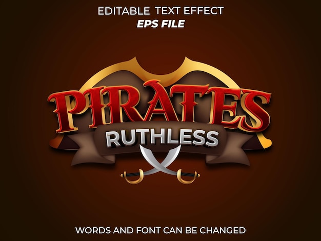 pirates ruthless text effect font editable typography 3d text for games vector template