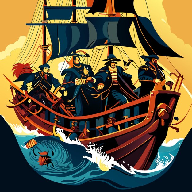 Vector pirates on the ship vector illustration