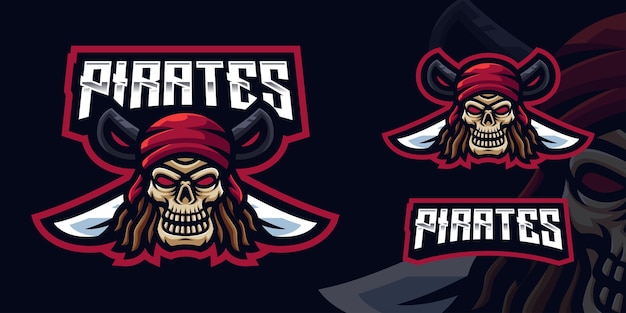 Vettore modello di logo della mascotte del gioco del teschio dei pirati per lo streamer di esports facebook youtube