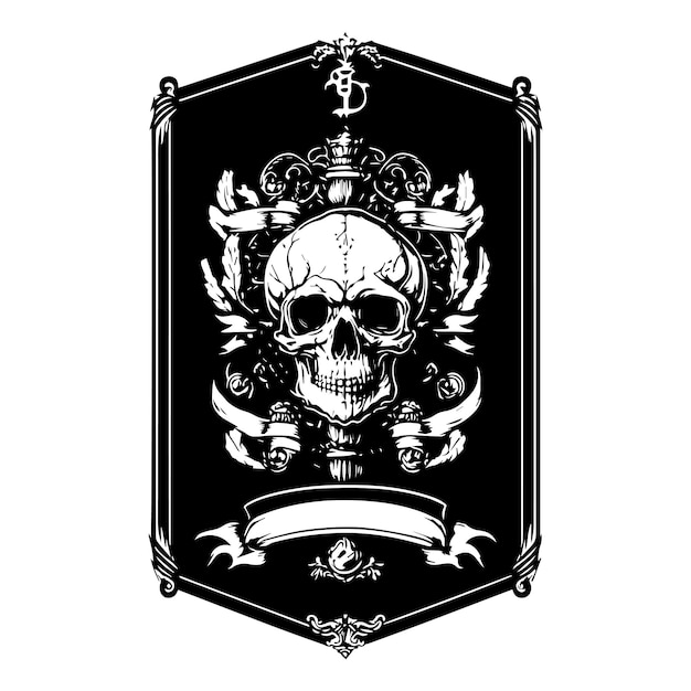 Vettore pirates skull head logo illustrazione disegnata a mano guerriero mark