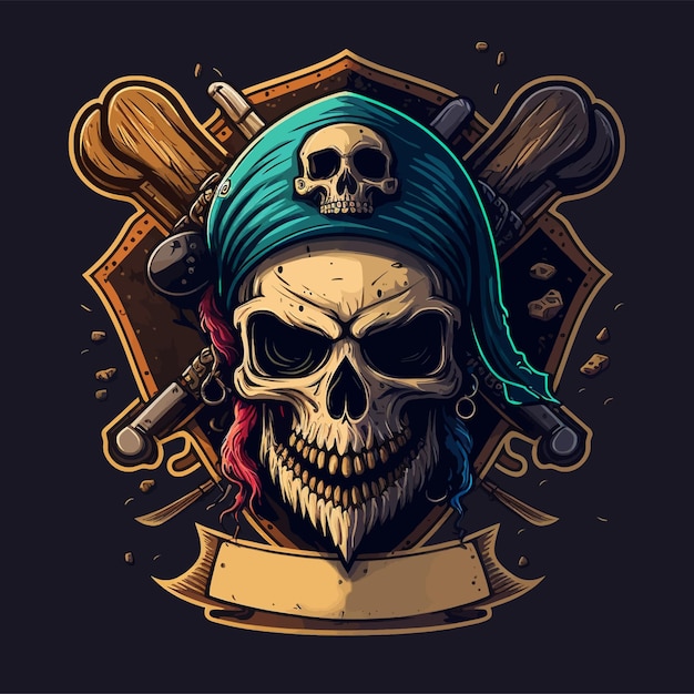 Vector pirates' skull illustration, esports mascot designs, gaming logo template