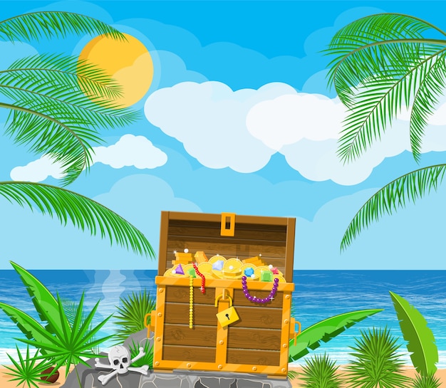 Vector pirates treasure island with chest