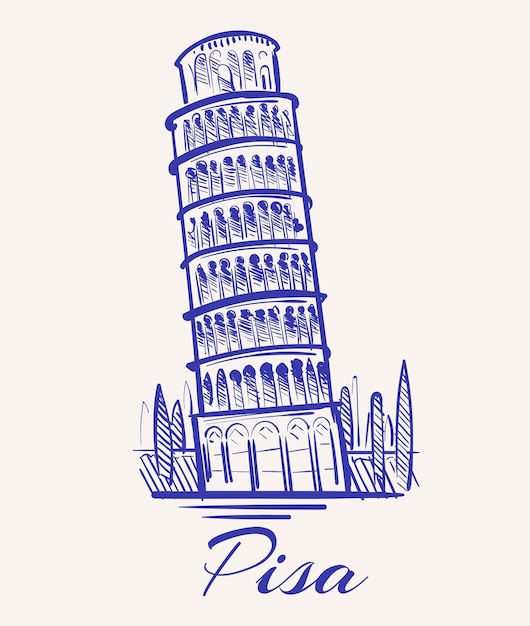 Orizzonte di schizzo di pisa illustrazione vettoriale disegnata a mano di pisa isolata su sfondo bianco