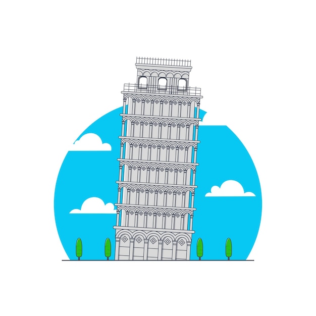 Vector pisa tower flat illustration cartoon icon