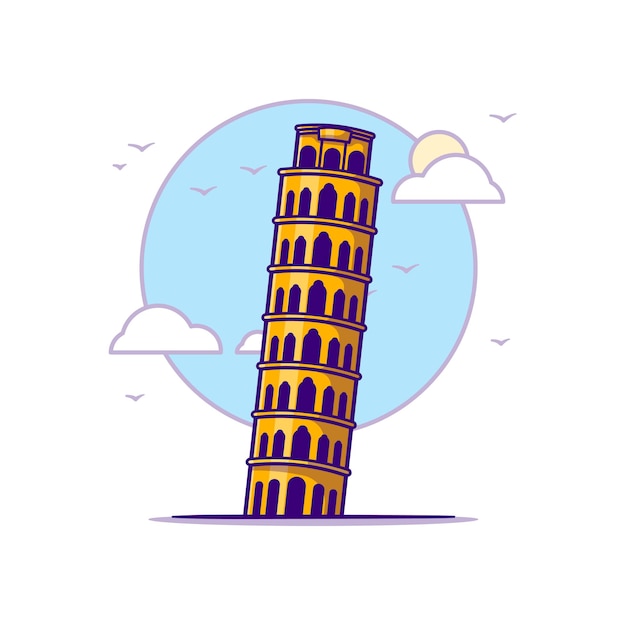 Vettore illustrazioni di torre di pisa. punti di riferimento concetto bianco isolato. stile cartone animato piatto