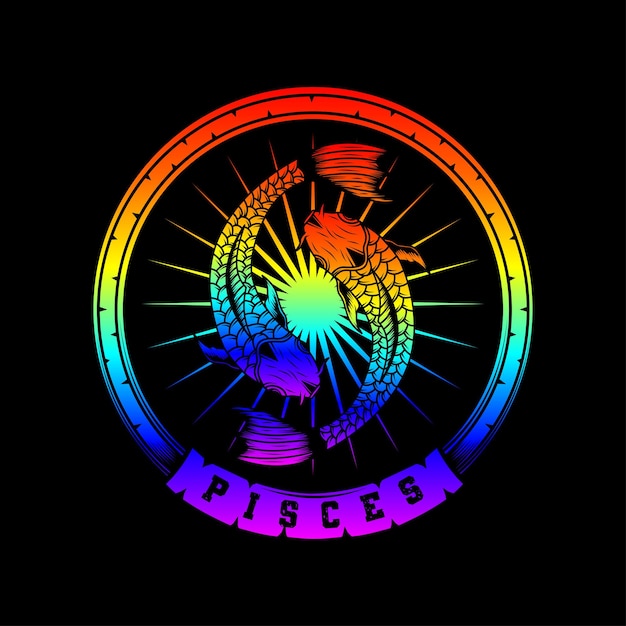 Pisces character vintage neon style illustration