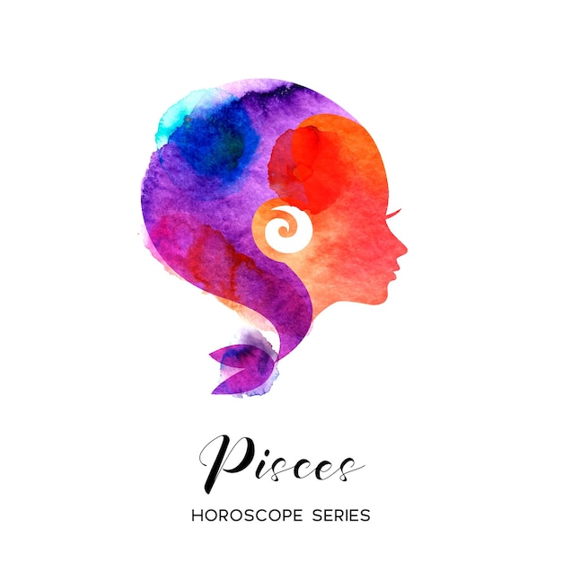 Vector pisces zodiac sign beautiful girl silhouette vector illustration horoscope series