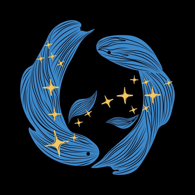 Vector pisces zodiac sign illustrated with mystical fish design in modern astrological style