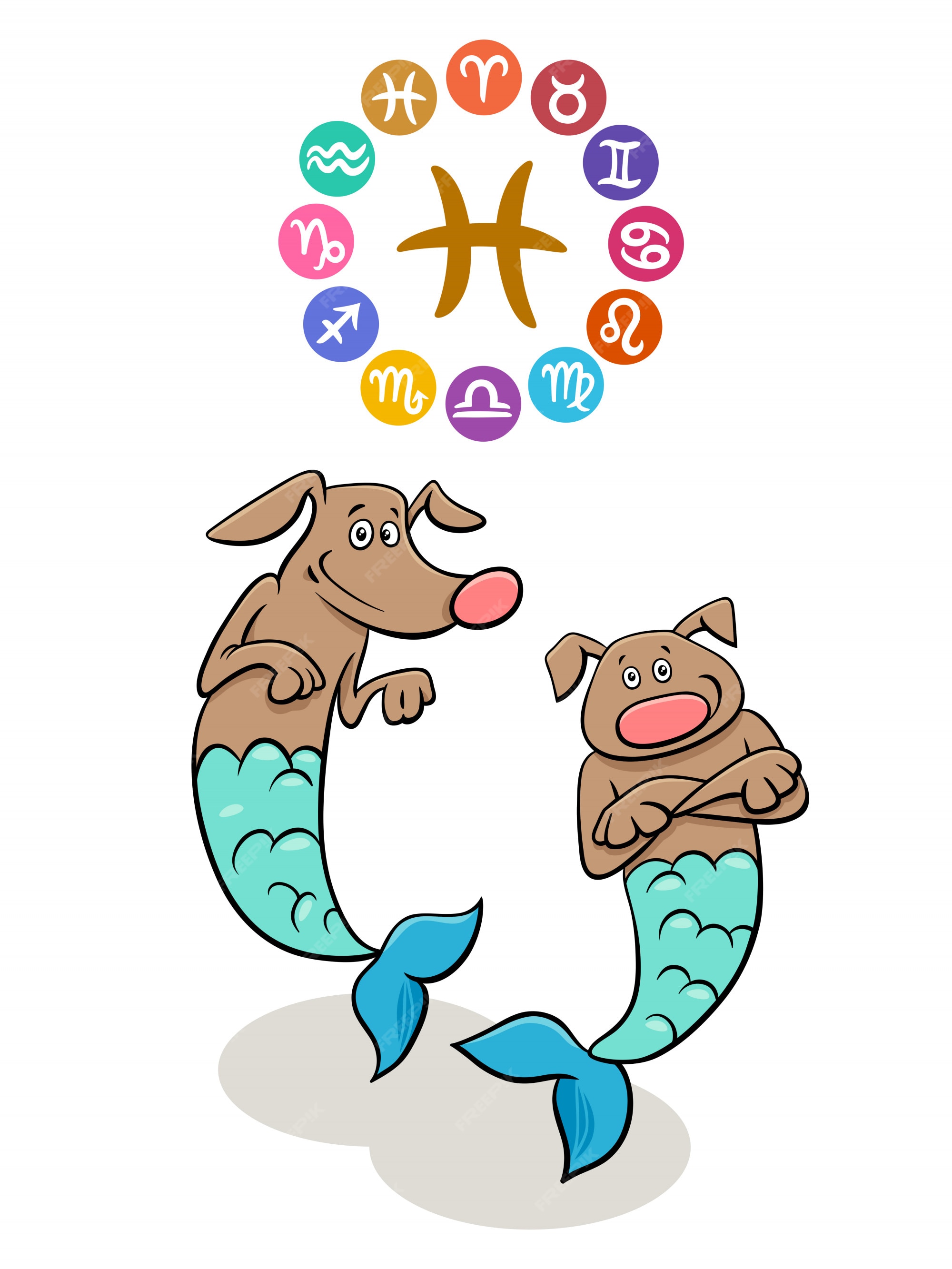 Premium Vector | Pisces zodiac sign with cartoon dog Premium Vector | Pisces zodiac sign with cartoon dog