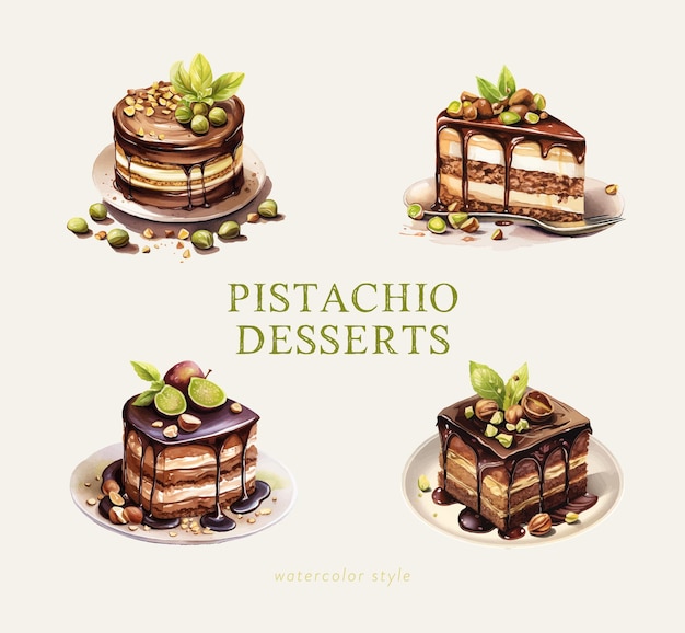 Vector pistachio chocolate dessert illustrations