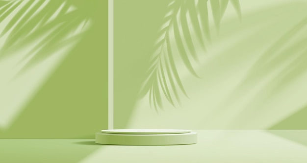 Pistachio podium with palm leaves background