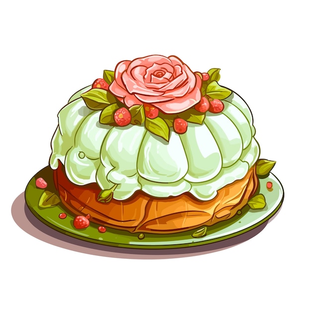 Torta di rosa pistacchio fumetto illustrazione vettoriale