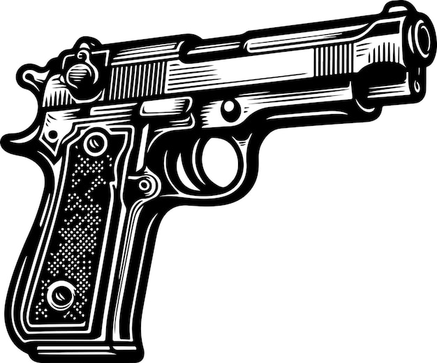 Pistol black outline vector illustration