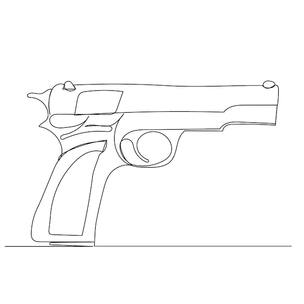 Pistol drawing by one continuous line, sketch